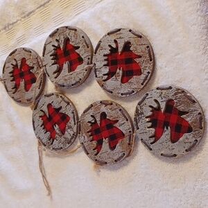 Birch Bark Moose Rustic Lodge Oraments Buffalo plaid Christmas 🎄